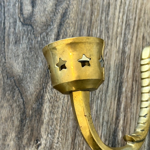 Vintage Solid Brass Double Candle Holder Wall Sconces Made in India Star Motif - Picture 2 of 10